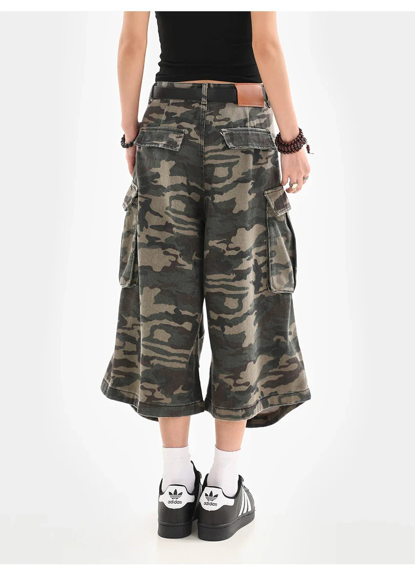 Summer Women Tomboy Camouflage Japanese Abi Jorts Jean Y2K 2000s Aesthetic Capri Pants Harajuku Denim High Street Goblin Core