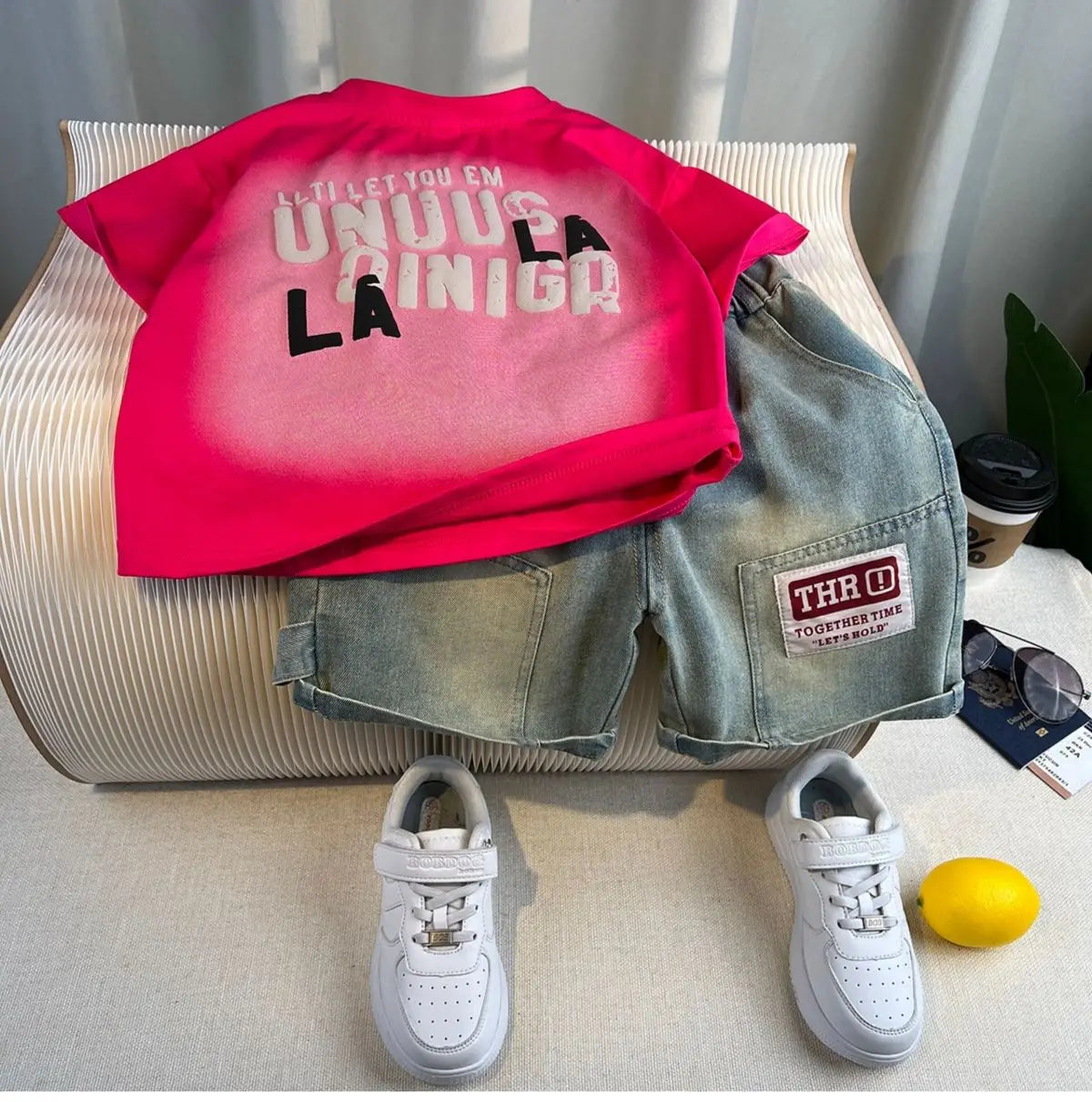 Korean Children's Summer Clothes Kids Set Outfits Boys 2026 Handsome Sleeveless&Short Sleeved T-shirt Denim Shorts 2-piece Set