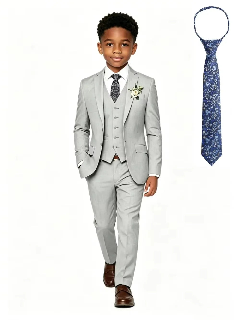 Grey Boys Linen Suit Set 4 Pieces Summer Beach Wedding Wear Elegant Handsome Tuxedo For Kids Birthday Party New Slim Fit Suits