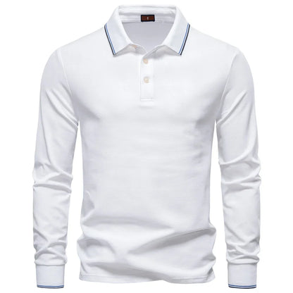 Men's Henley Neck Polo Shirt Cotton Solid Color Long Sleeve Autumn Winter Premium Luxury Mens Top