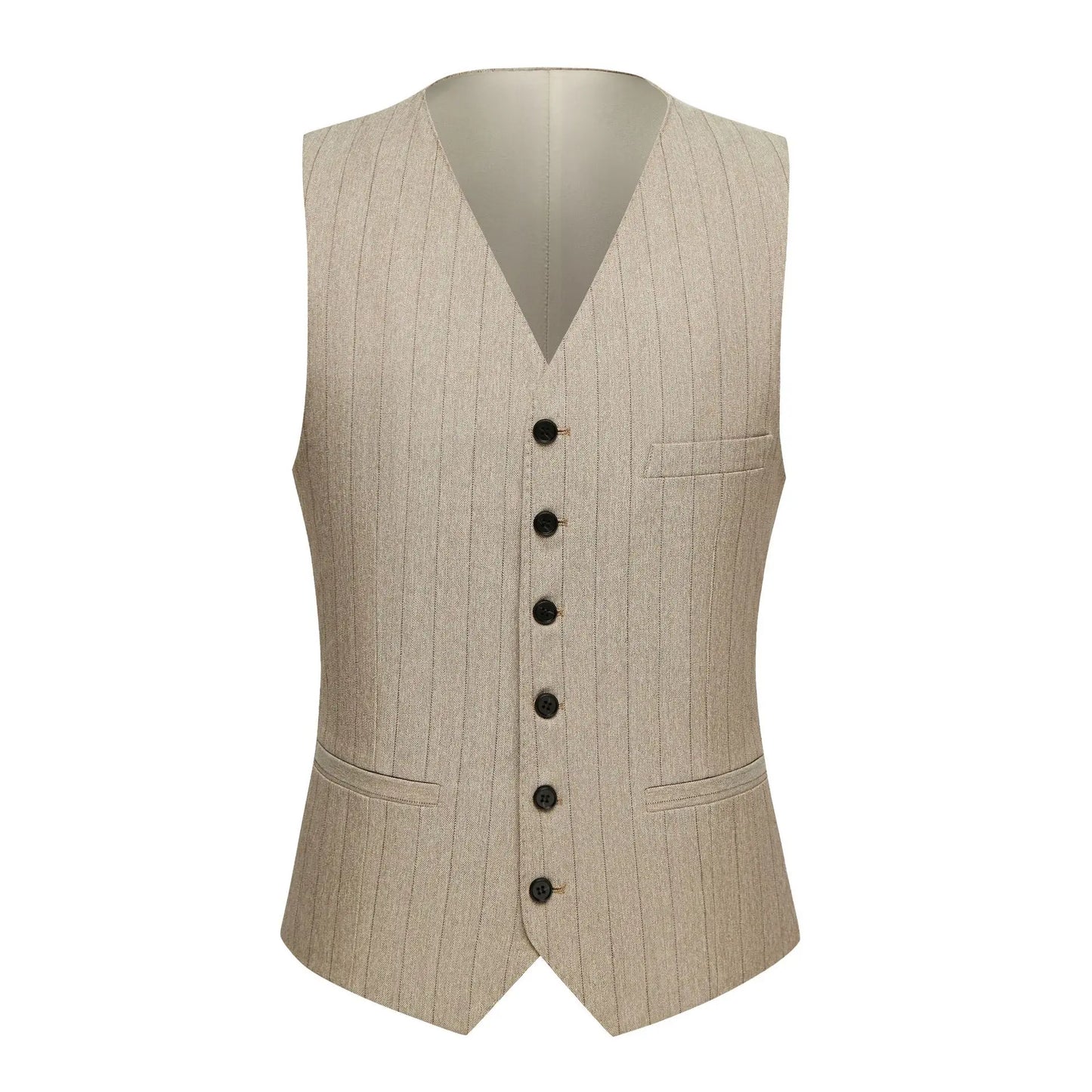 Apricot Men's Striped Three-piece Suit, Featuring A Jacket and Vest Paired with Pants—perfect for Weddings, Parties, or Office.