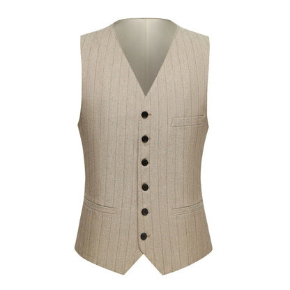 Apricot Men's Striped Three-piece Suit, Featuring A Jacket and Vest Paired with Pants—perfect for Weddings, Parties, or Office.