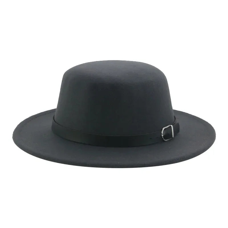 Felted Men Hats Solid Flat Top Belt Band Classic Simple Fedora Hats Khaki Camel Black White Red Casual Formal Dress Winter Hats