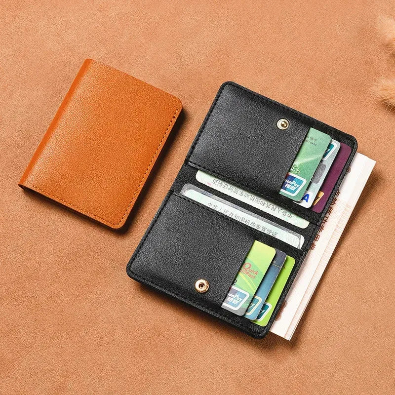 Portefeuille mini en cuir souple 2025 – Porte-cartes pliable fin avec bouton-pression pour femmes et hommes