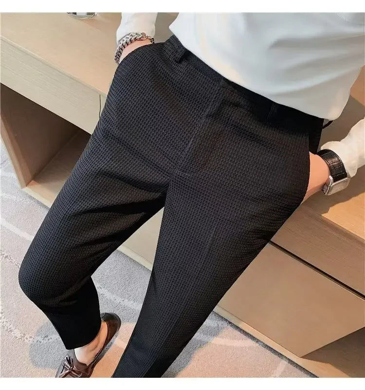 Spring Summer Men's Smart Casual Suit Pants Fashion Slim Fit Solid Color Youthful Vitality Suit Trousers Men Korean Dress Pants