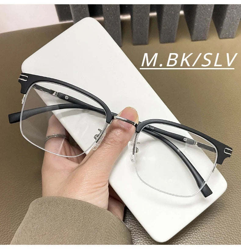 Men's Business Classic Half Frame Anti Blue Light Reading Glasses Myopia Hyperopia Customizable Prescription TR2242