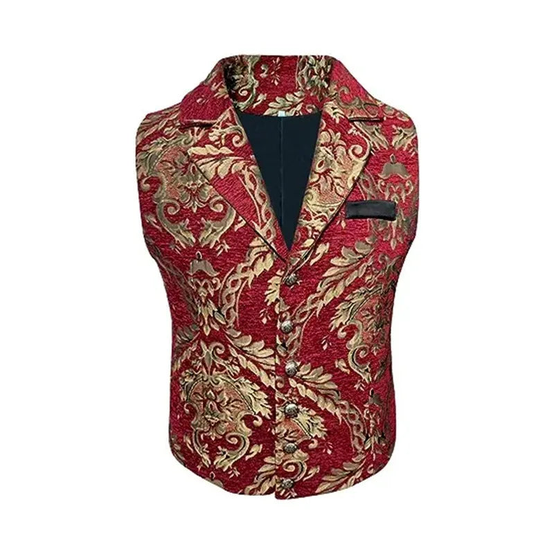 Four Seasons Men Suit Vest Contrast Color Printed Male Vest Slim Single-breasted Sleeveless Versatile Man Waistcoat