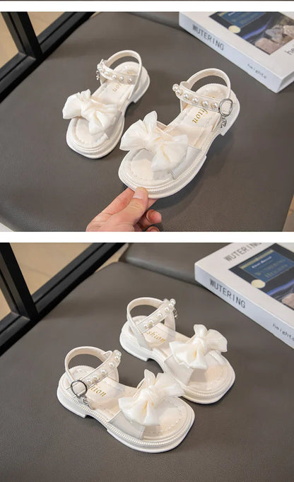 2026 Girls Sandals Kids Soft Soles Casual Princess Shoes New Water Diamond Beach Shoes Bow Shaped Girl Sandals