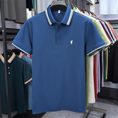 100% pure cotton short sleeve polo shirt high-end brand Paul Pony embroidered stripe summer luxurious breathable men's T-shirt