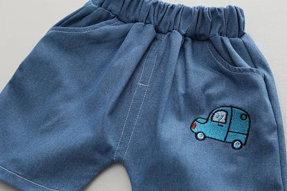 New Baby Boys Clothing Sets Summer Cartoon Car T Shirt +Denim Shorts Toddler Infant Kids Casual Infant Clothes Suits 1-5 Years