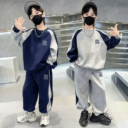 Spring Autumn Boys Embroidery Alphabet Workout Sweatshirt+Sweatpant Set School Kids 2PCS Tracksuit Children Jogger Outfit 7-16Yr