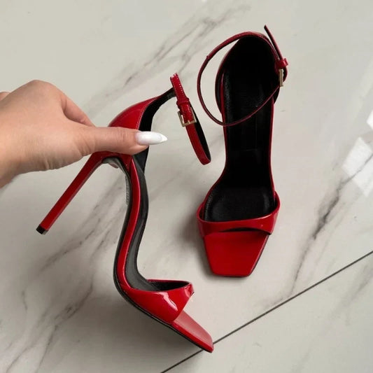 New Fashion Shallow Mouth Bag with One Piece Buckle Strap, Square Head, Open Toe, Fine High Heels Sandals for Women 34-46