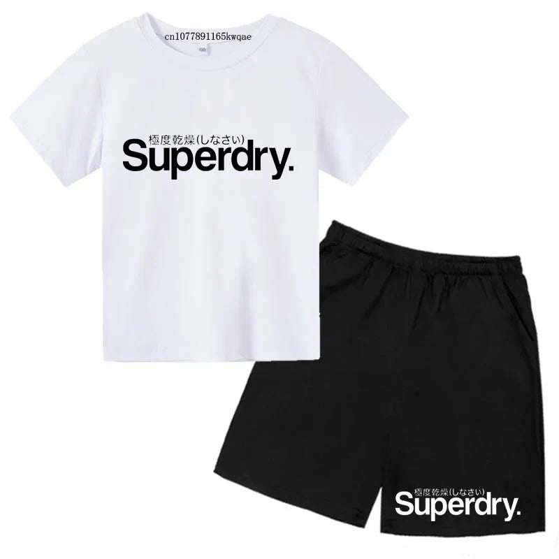 Kids Summer Casual Letter Print Breathable Tees+Short Pants 2pcs Suits 2-13 Years Boys Girls Fashion Outfits Children Clothes