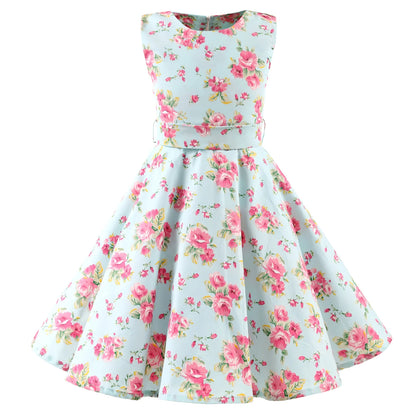Girl's Retro Dress,Summer Princess Sleeveless Polka Dots Cotton Lightthin Romantic Floral 50s Vintage Dress Party Wedding Daliy