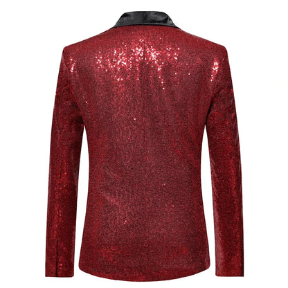Shiny Gold Men Sequin Glitter Embellished Blazer Jacket, Nightclub Prom Suit Coats Mens Costume Homme Stage Clothes For Singers