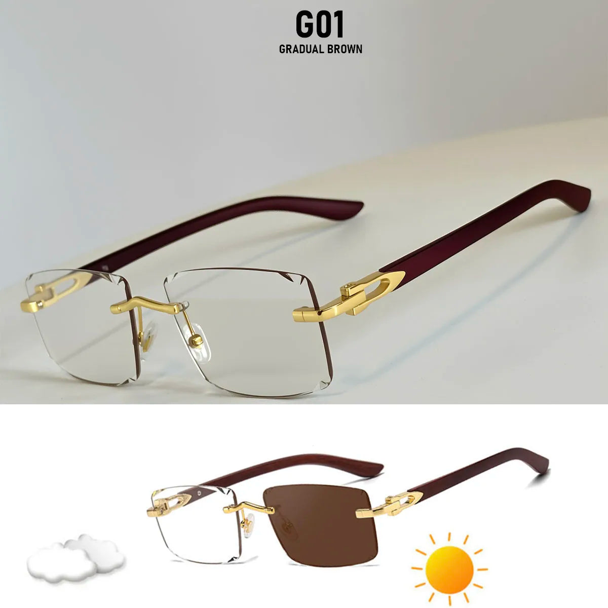 Rimless Sunglasses Women Trendy Gradual Change Square Fashion Glasses Luxury Vacation Sunscreen Sunglass Men Lentes De Sol Mujer