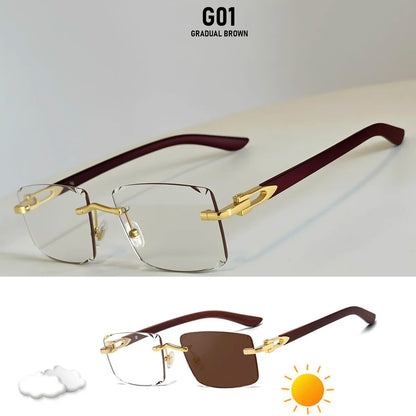 Rimless Sunglasses Women Trendy Gradual Change Square Fashion Glasses Luxury Vacation Sunscreen Sunglass Men Lentes De Sol Mujer