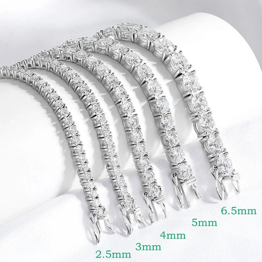 Bracelet de tennis pour femme en vraie moissanite de 2 à 6,5 mm, plaqué platine, 100 % argent sterling 925, cadeau de Noël, bijoux de mariage