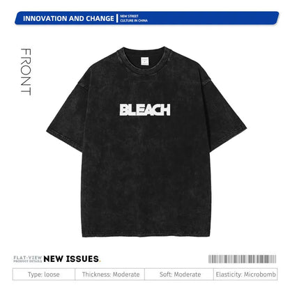 Anime Zaraki Kenpachi T Shirts Oversized Vintage Washed B-Bleach T-shirt Manga Kurosaki Ichigo T Shirt Renji Uryuu Tops Tees Man