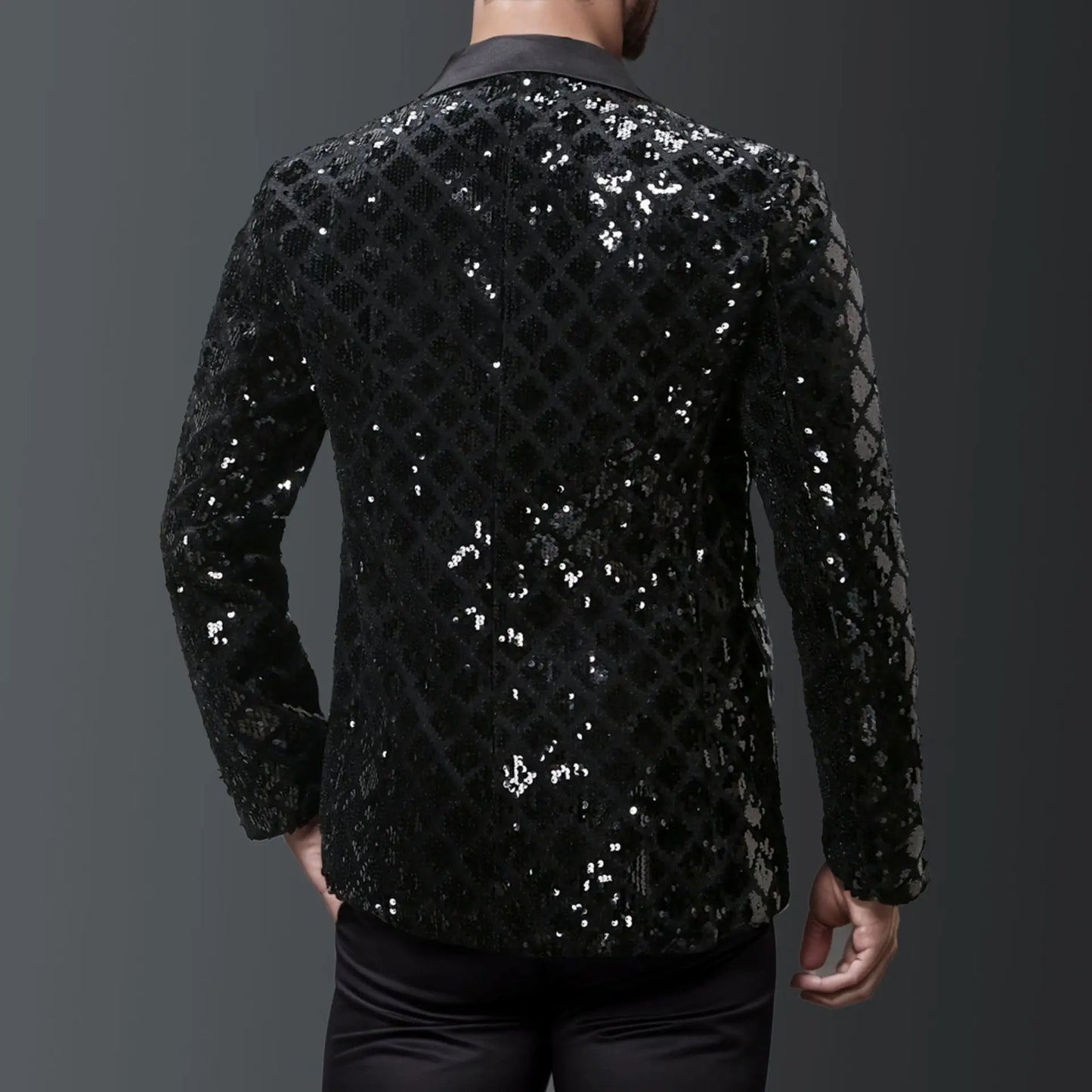 Men's Gold Suit Jacket, Wedding Party Dress Coat, Silver Blue Black Round Metallic Sequin Decoration Blazers.