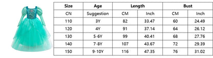 Girls Mermaid Dress Ariel Long Sleeves Cosplay Halloween Costume Kids Fluffy Tulle Shell Applique Frocks Elegant Gown
