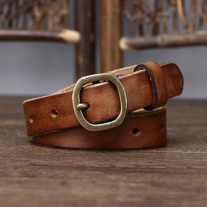 2.3CM Ladies Pure Cowhide Copper Buckle Genuine Leather Casual Jeans Thin Belt Women High Quality Retro Luxury Female Waistband