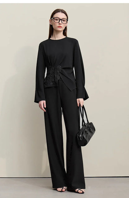 Women's Blouse 2026 Autumn New Elegant Commuter Crew Neck Lace Chiffon Women's Shirt Loose Versatile Elegant Top 12681001