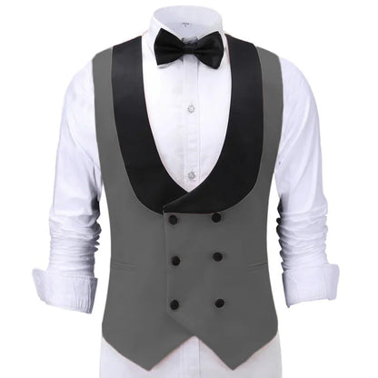 Men Vest Beige With Black Lapel Double Button Waistcoat For Banquet Birthday Wedding Business Work Formal Set Men Suit Vest