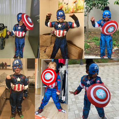 3-12Y Boy's  Costume Superhero Roleplay Onesie School Performance Outfit with Mask and Shield Toy Gift