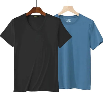 2 Piece Lots 95% Bamboo Fiber T Shirt Men Short Sleeve Tee Solid Color Summer Tops Plain Tshirt Crew Neck White Gym Clothing New