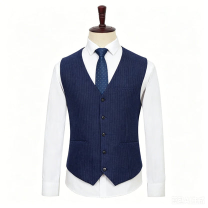 Plus Size Men Vest Checkered Elastic Black Single Breasted Striped Waistcoat For Host Groom Groomsmen Blue Suit Vest for Men