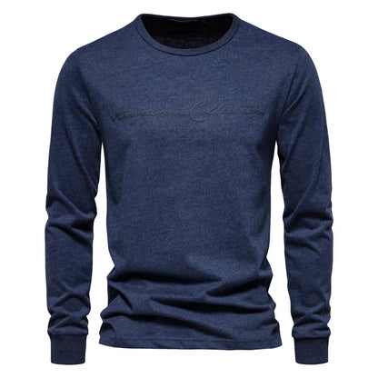 100% Cotton Long Sleeve Men's T-shirt Solid Color Letter Print Casual T shirts for Men New Spring Tops Tee Men Clothing