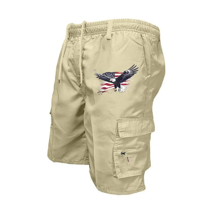 2026 Male Cargo Shorts Elastic Waist Cycling Shorts Multi-pockets Loose Work Short Pants Outdoor Sport Printed Casual Shorts