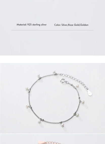 Elegant Natural Pearl Bracelet Authentic 925 Sterling Silver Link Chain Charm Pendant Bracelet for Women Fine Jewery