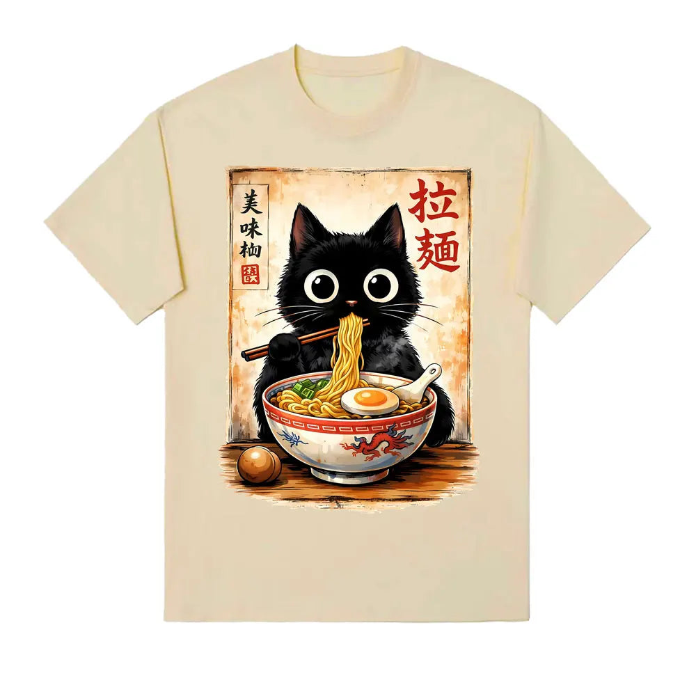 Kawaii Ramen Cat Retro Japanese N..Essential T-shirt Men Women Clothing Fashion Cotton T Shirt Oversized Short Sleeves Tee Shirt