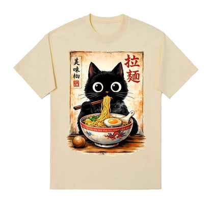 Kawaii Ramen Cat Retro Japanese N..Essential T-shirt Men Women Clothing Fashion Cotton T Shirt Oversized Short Sleeves Tee Shirt