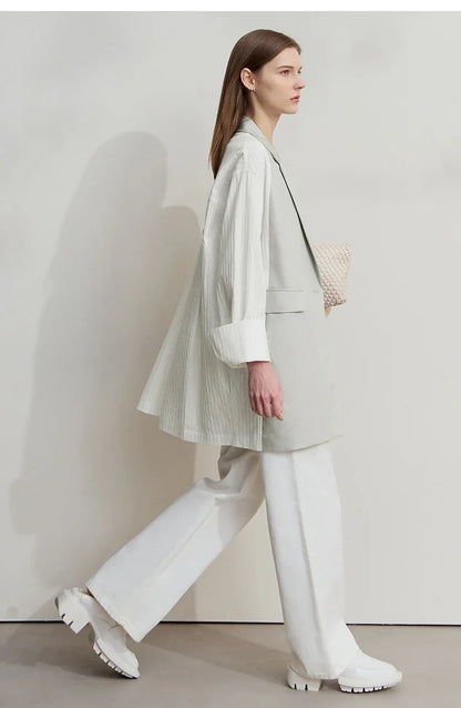 Minimalist Women's Fashion Casual Jacket 2025 Autumn Lyocell Linen Collision Splicing Crumple Texture Loose Blazer 12551008