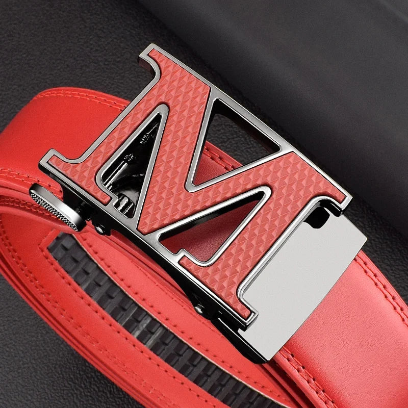 M letter Men Designer Belts High Quality White Luxury Brand Belt Automatic Buckl Cowskin Casual Waist Strap Ceinture Homme