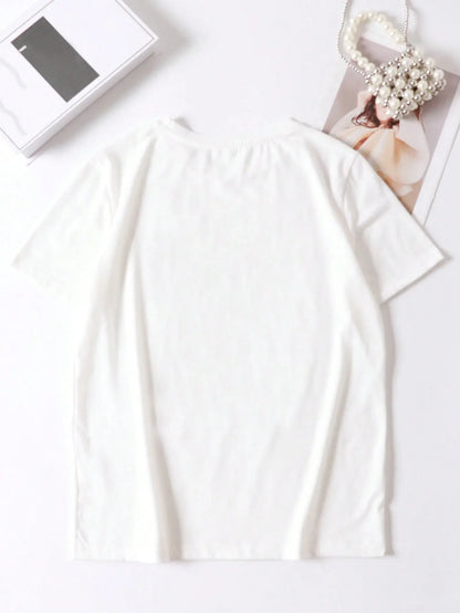 Large Size Women's Slogan Printed Round Neck Loose Short-Sleeved Casual T-Shirt, Suitable for Daily Commuting and Shopping