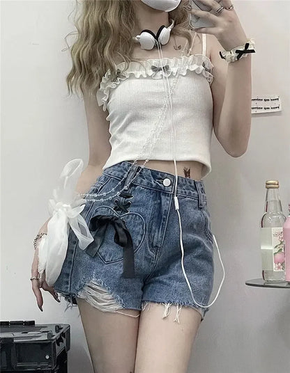 Classic Bow High Waist Short Jean Pants Woman New In Casual Jorts Hot Stretchy To Wear Harajuku Fashion Denim Shorts for Women