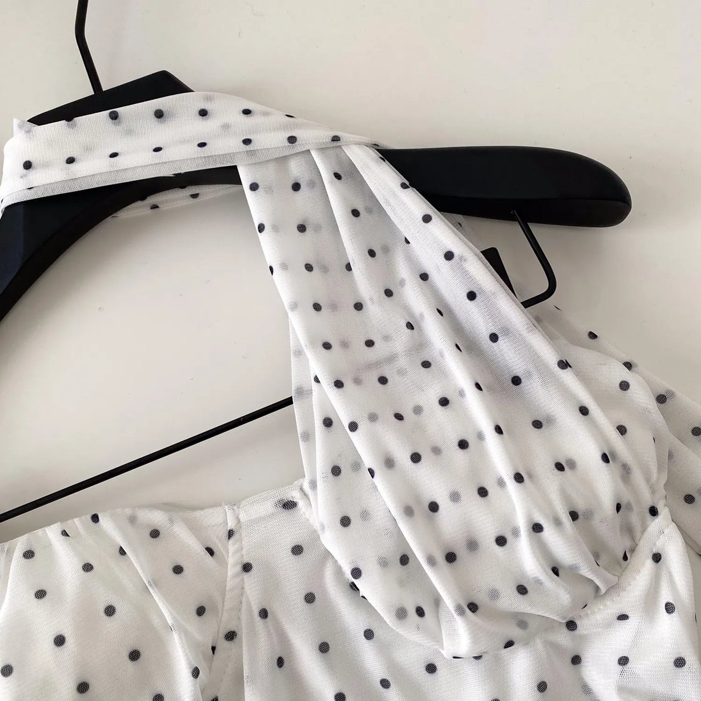 Polka Dot Holiday Top Women Strapless Backless Ribbons Sheer Spicy Girl Camisole 2026 Summer Mesh Hotsweet Sexy Camis