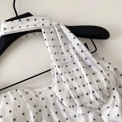 Polka Dot Holiday Top Women Strapless Backless Ribbons Sheer Spicy Girl Camisole 2026 Summer Mesh Hotsweet Sexy Camis