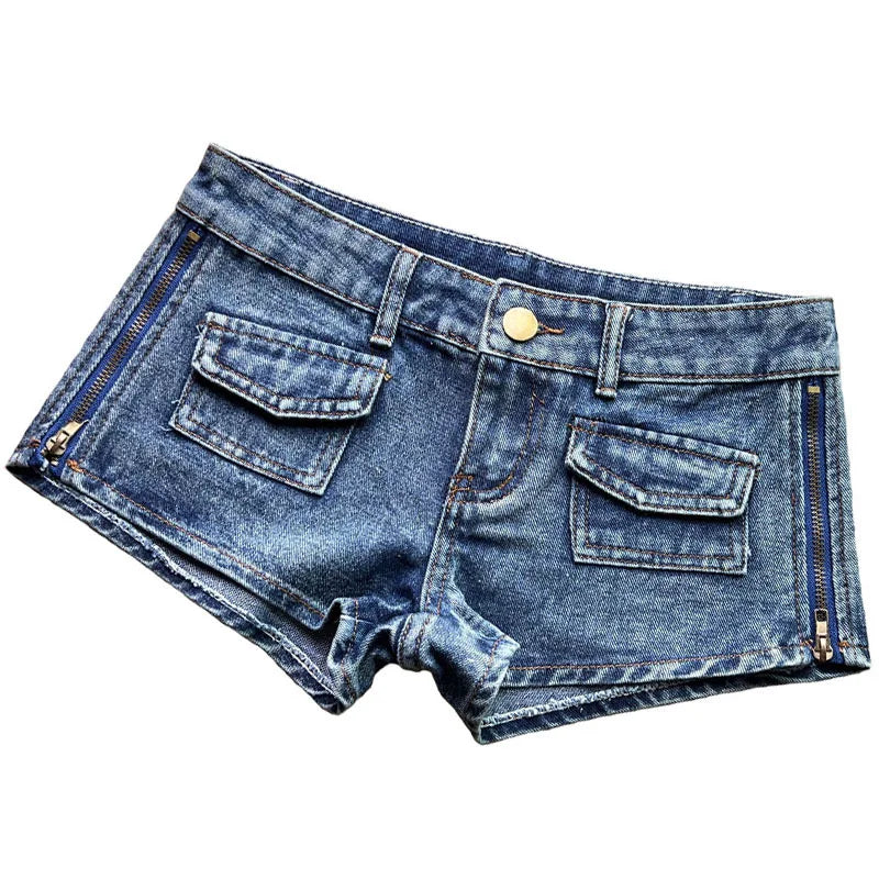 Sexy Side Zipper Split Denim Shorts Women Hot Pants Worn Out Nightclub Low Waist Jeans Y2k