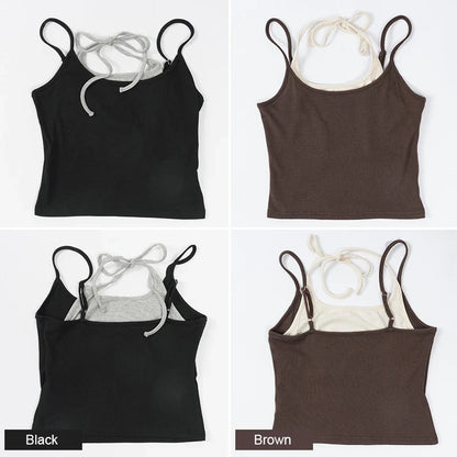 Summer Fashion Women's Splicing Halter Top Sexy Bandage Sleeveless Tank Tops Girls Knitted Camisoles Ropa De Mujer