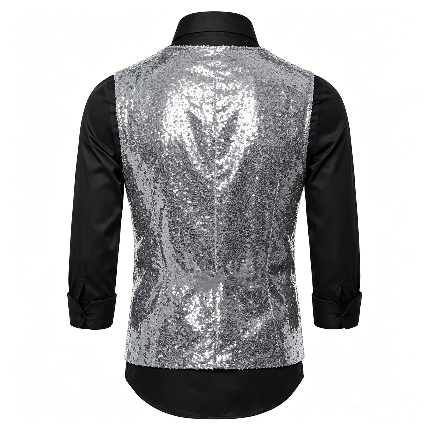 Shiny Sequin Men's V Neck Vest Single Breasted Suit Gilet Waistcoat for Wedding Prom Party Club Nightclub DJ Stage Performance