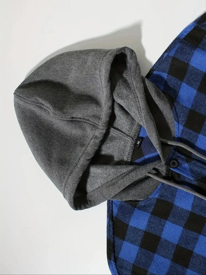 Spring Autumn Men Hoodie Sweatshirt Classic Plaid Casual Button Hooded Long Sleeve coat Double Pockets Hoodie men cardigan Tops
