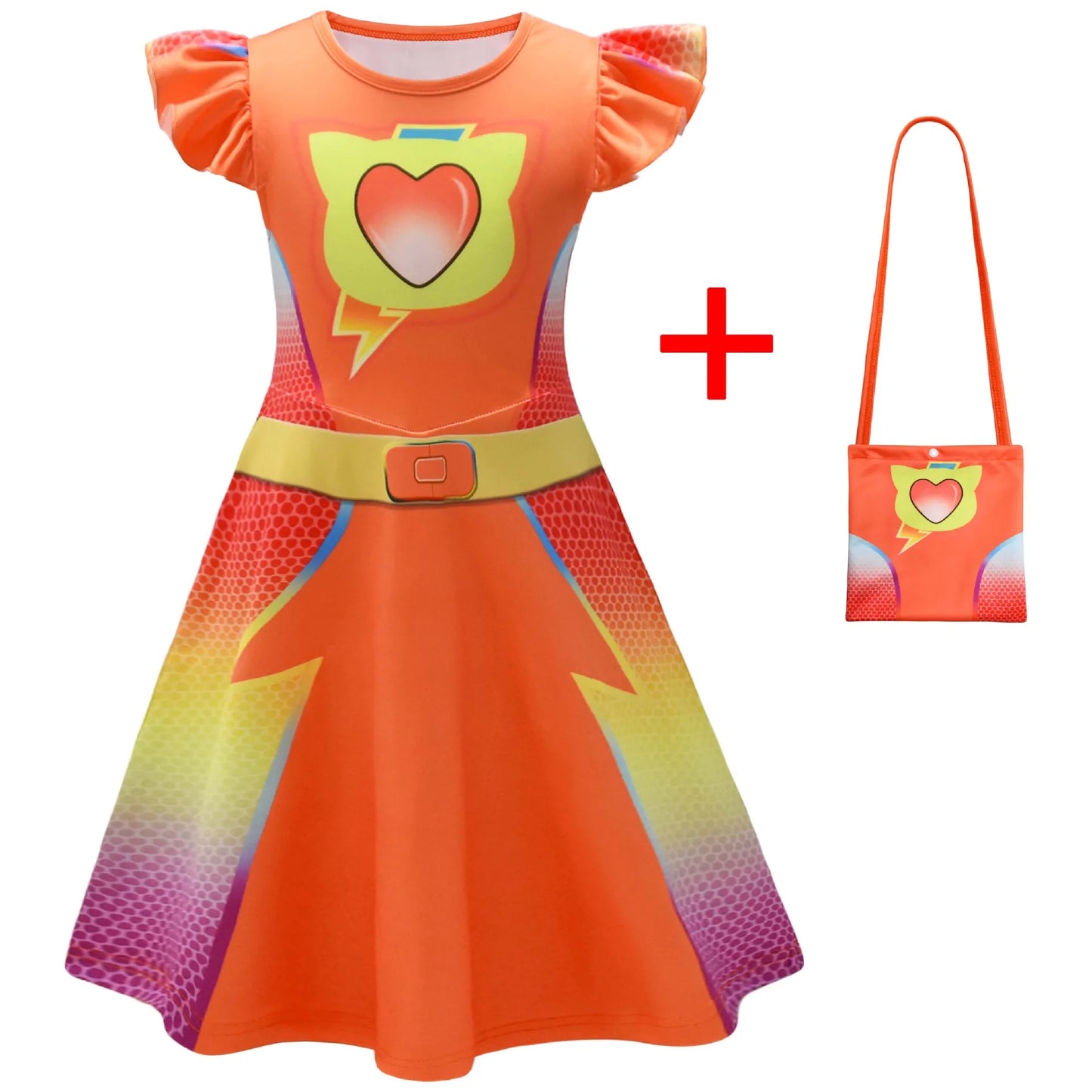 Children's SuperKitties Dresses Super Kitties Cosplay Costume Girls Flying Sleeves A-Line Dress Bag Mask Carnival Birthday Gift