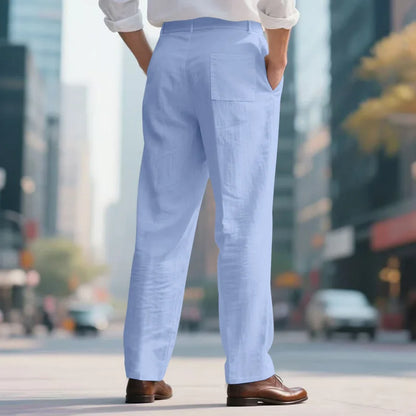 Amazon European and American Men's Linen Solid Color Casual Suit Pants New Fashion Beach Wide-Leg Trousers