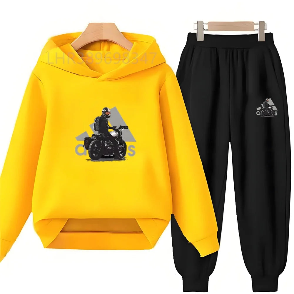 Children Fun Brand Black Clothing Hoodie Coat Sweatshirt Top+Trousers Boys Girls White Toddler 3-12Yrs Casual Kids Pullover Set