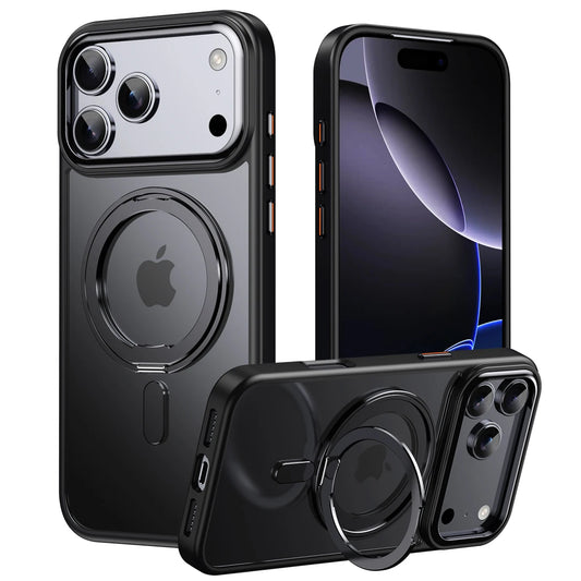 360° Rotating Stand Magnetic Case For iPhone 17 16 15 14 13 12 11 Pro Max Plus 17Air 16e Premium Metal Button Folding Bracket